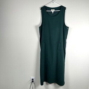 Talbots Bib Overalls Maxi Dress Size L Green Pocket Side Button Y2K Modest